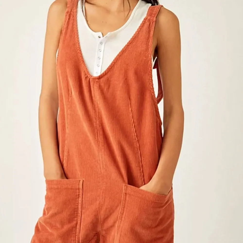 Free People High Roller Corduroy Jumpsuit in Burnt Orange